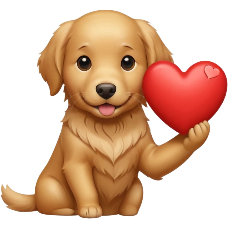 A dog holding a large heart (modeled after a Golden Retriever) emoji