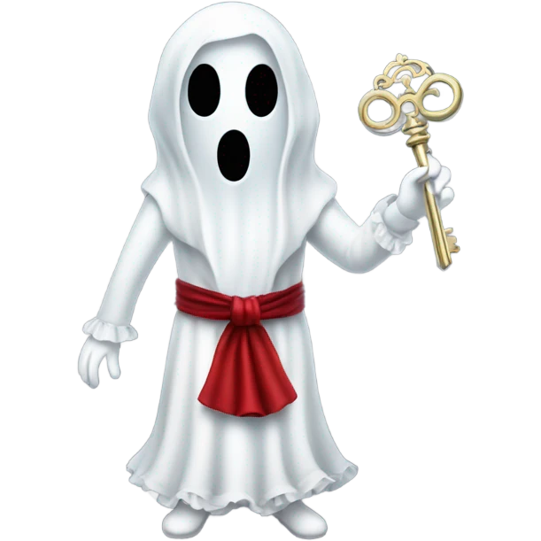 gost in Victorian dress elegant red full body, holding big key emoji