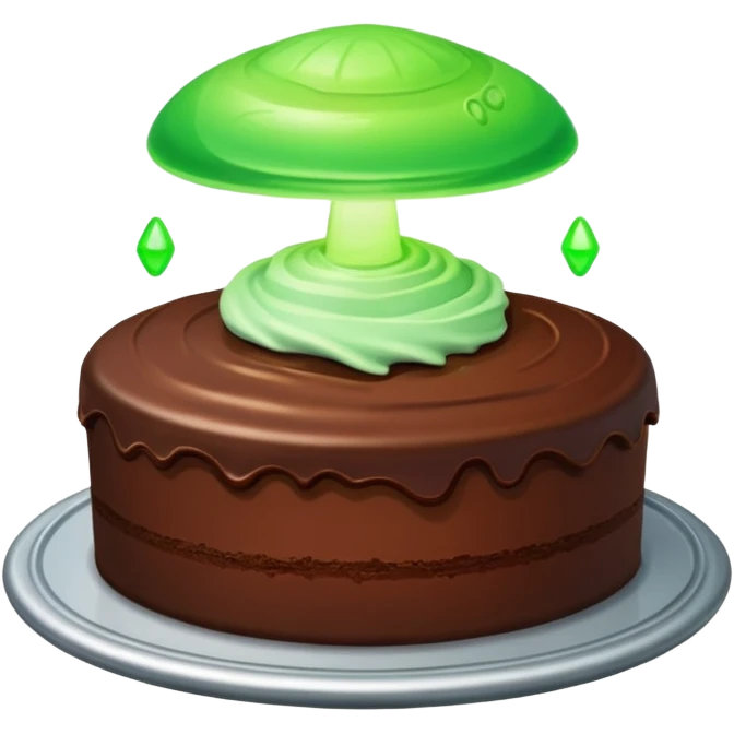 piece of cake in a green light being stolen by flying above it ufo  emoji