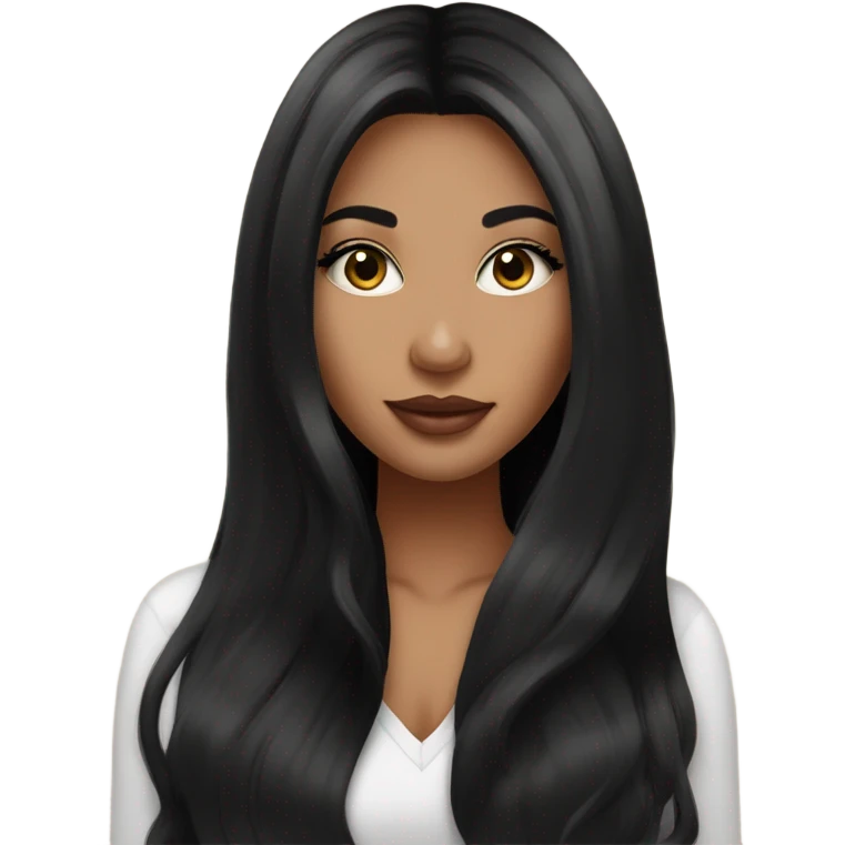 Girl with long black hair, mink eyelash extensions and lip fillers emoji