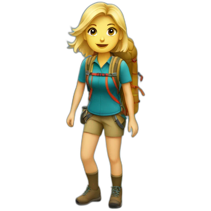 blonde backpacking girl in the mountains emoji