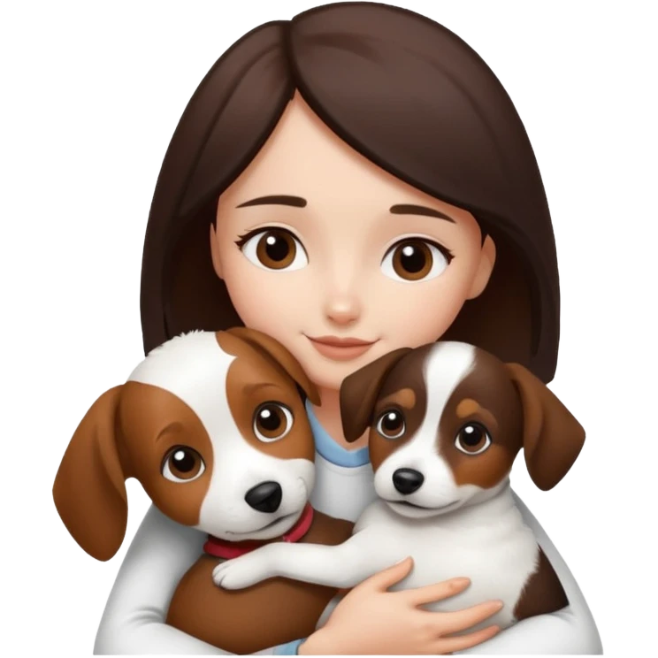 a girl and her dog, a little jack russell dark brown and white. She hugs it emoji
