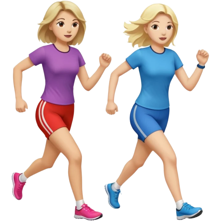 I want 2 women holding hands running in same direction, one is brunette, one is blonde different outfits and please hold hands emoji