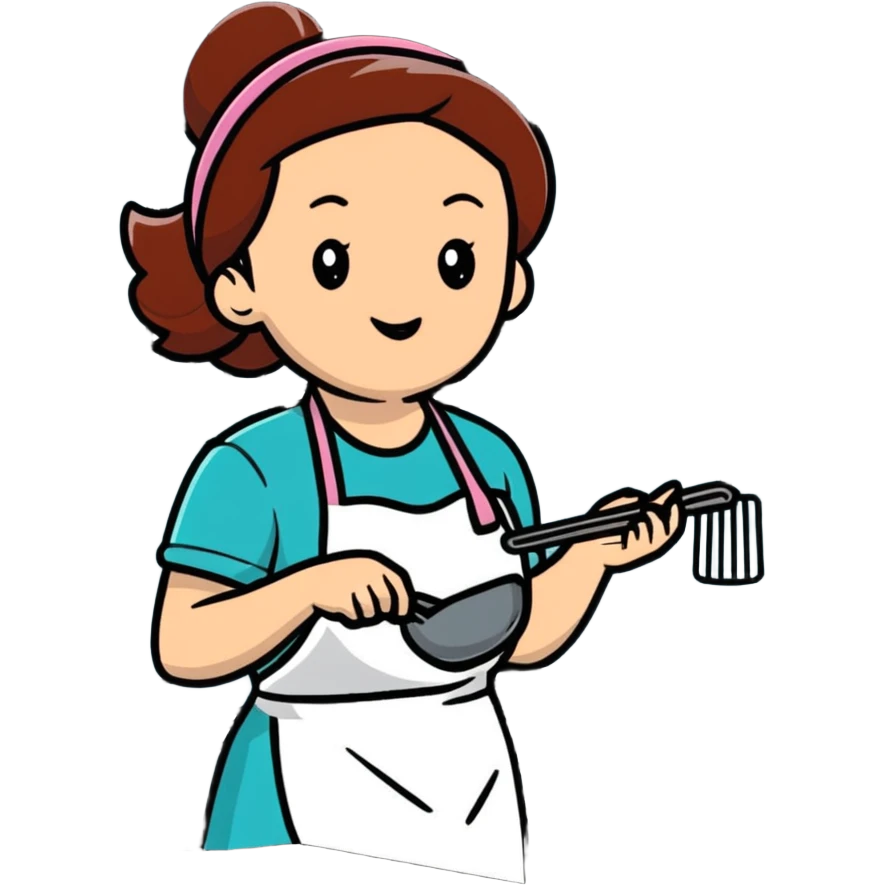woman in kitchen with apron cooking emoji