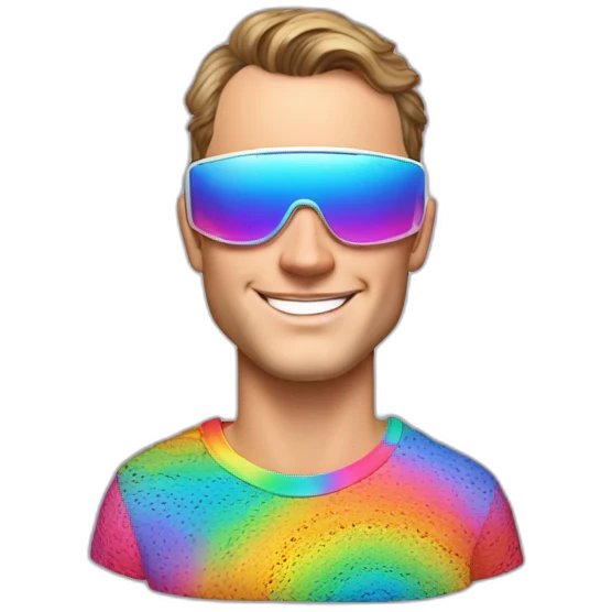 Fancy disco Jonathan Toews wearing rainbow lace shirt and wearing VR glasses emoji