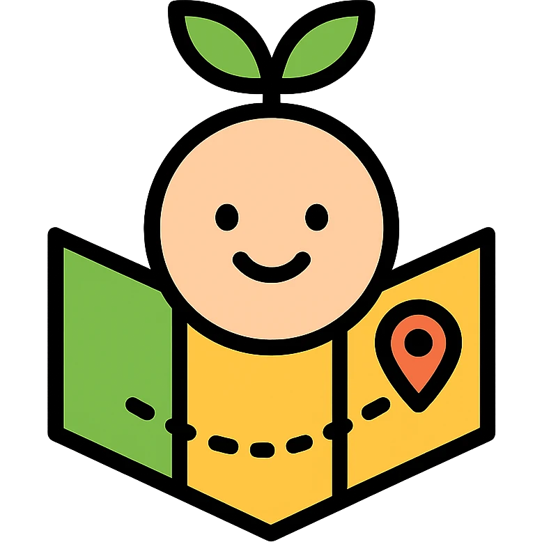 minimal icon of Nora nutrition navigator, friendly face, green sprout or leaf, subtle map or navigation element, simple flat icon design emoji