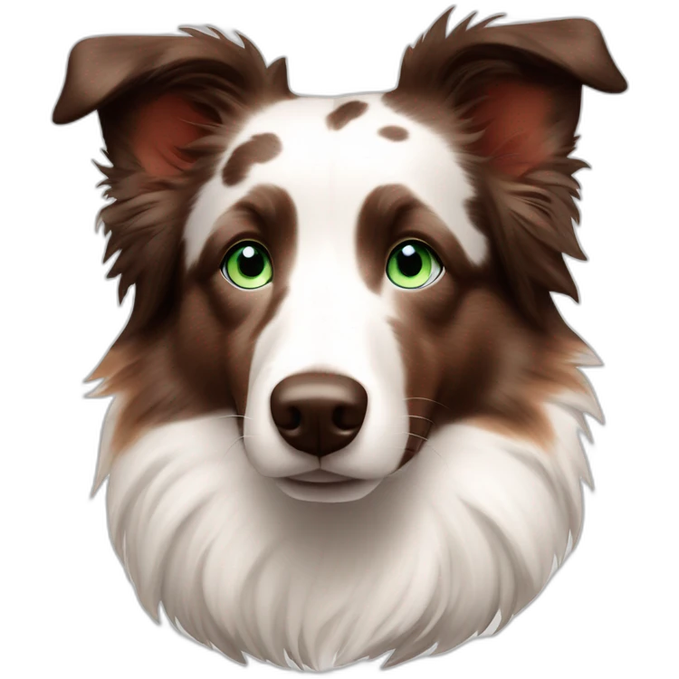 white red merle border collie with brownish spots and blue green eyes emoji