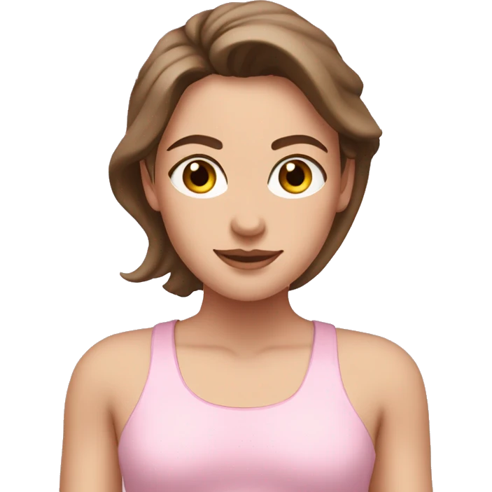 white girl  with brown hair in light pink clothes exercising emoji