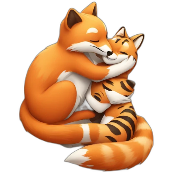 little fox hugging a little tiger emoji