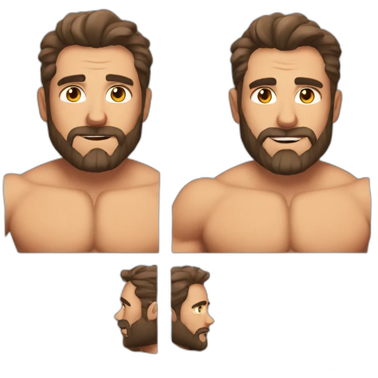 Hot bearded shirtless muscled dad, salt and pepperhair emoji