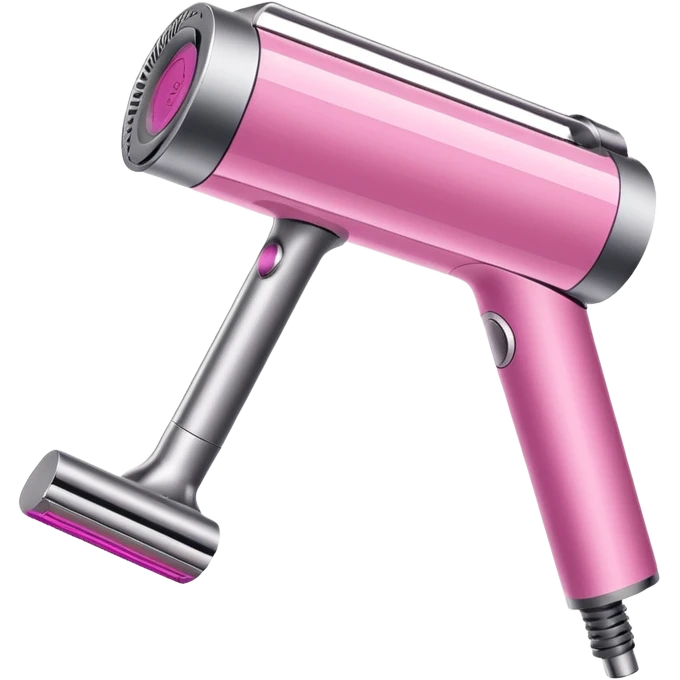 pink Dyson air wrap side angle, realistic style, sleek modern design, glossy pink finish with metallic silver accents on the nozzle ring. Compact proportions , clean lines, slight shading.  emoji