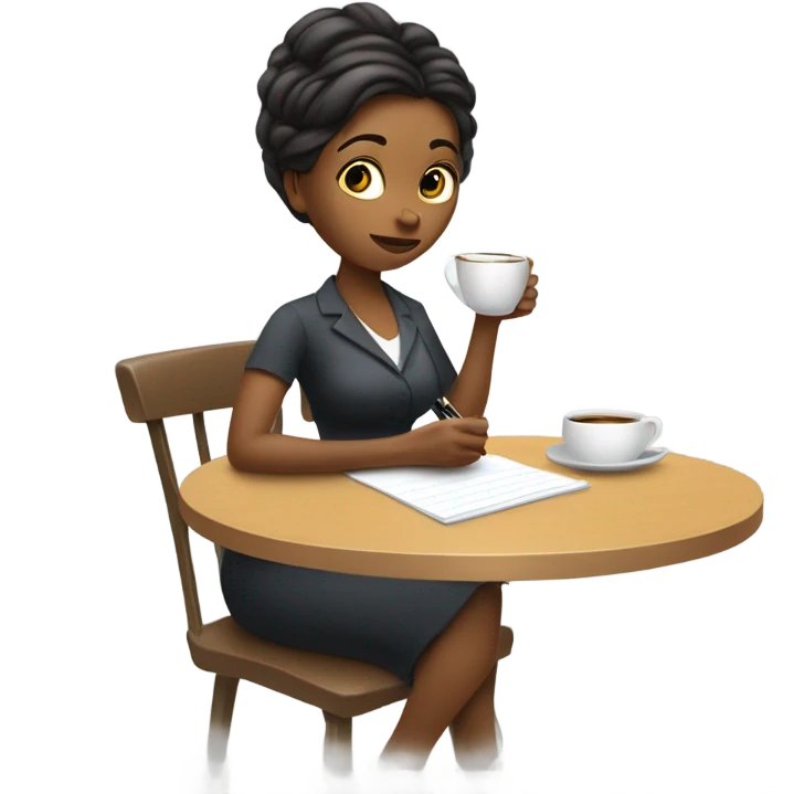 Woman drawing while sipping coffee emoji