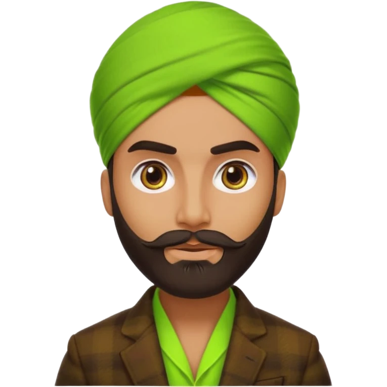 a pretty bratz emoji that looks like a bearded Akshay kumar wearing a neon green turban. Wearing a dark brown flannel blazer emoji