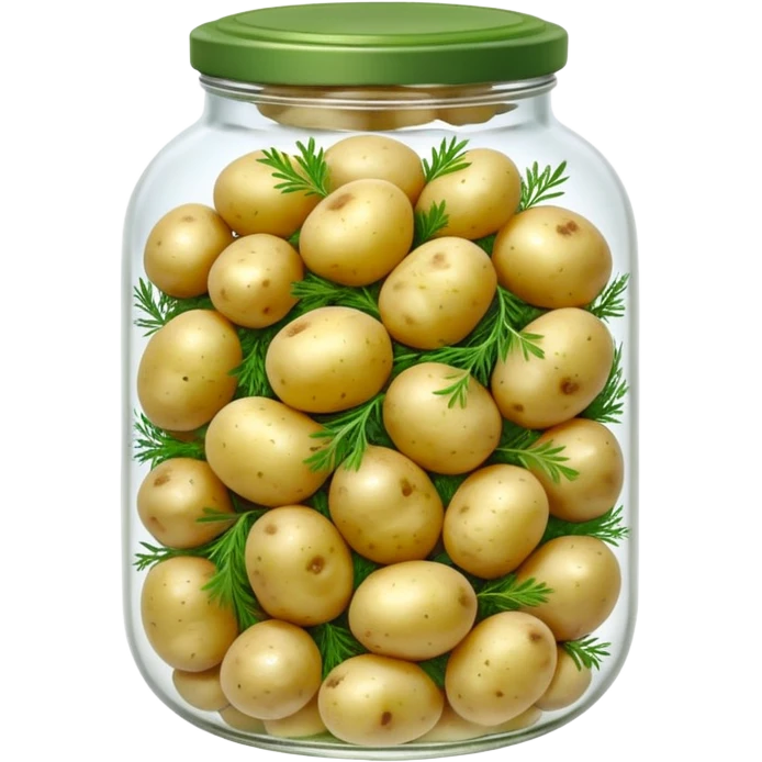 A round jar of small pickled potatoes with sprigs of dill floating inside.









 emoji