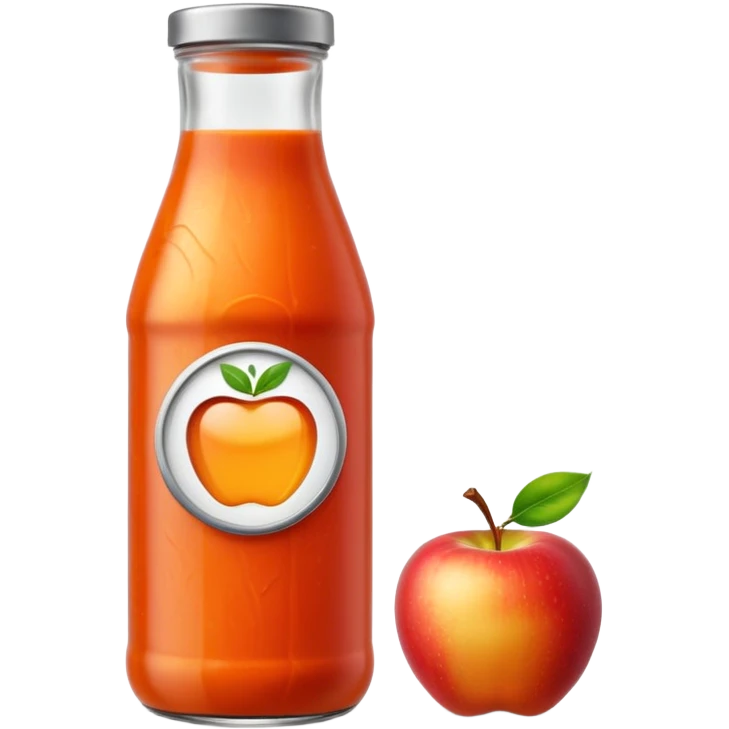 tall clear bottle filled with vibrant red-orange soup, slightly textured and opaque, soft ripples visible through the glass, chilled vegetable blend, capped with metal lid, no label or garnish, sealed bottle, apple emoji style, soft lighting, subtle shadows, transparent background, emoji scale emoji