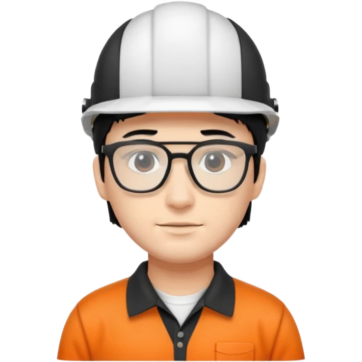 engineer wearing white polo, black hair with headgear emoji