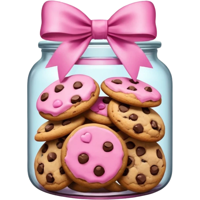 Pink jar of chocolate chip cookies with a bow in middle emoji