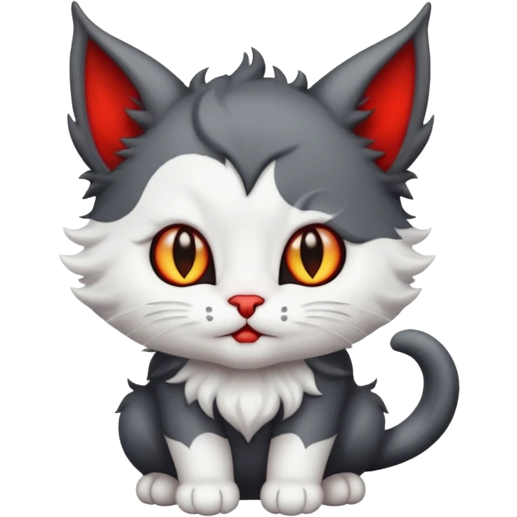 dark blackish grey and white devil satan kitten emoji