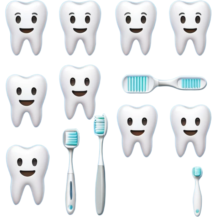 Flat 2D emoji set, dental theme: teeth, smiles, toothbrush, medical care. Minimalist, friendly, HEX palette: #3f97a2, #5bc6cb, #1e424a, #f16077. Clean lines, no background, 512x512 px. Style: vector art, pixar-like emoji. emoji