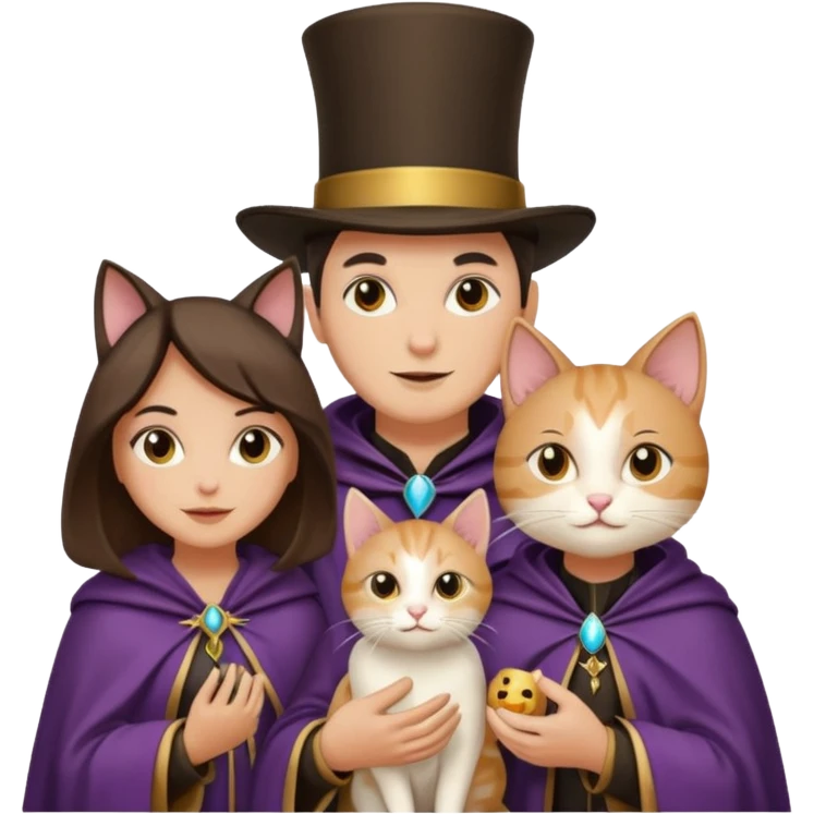 magician couple and their pet cat emoji