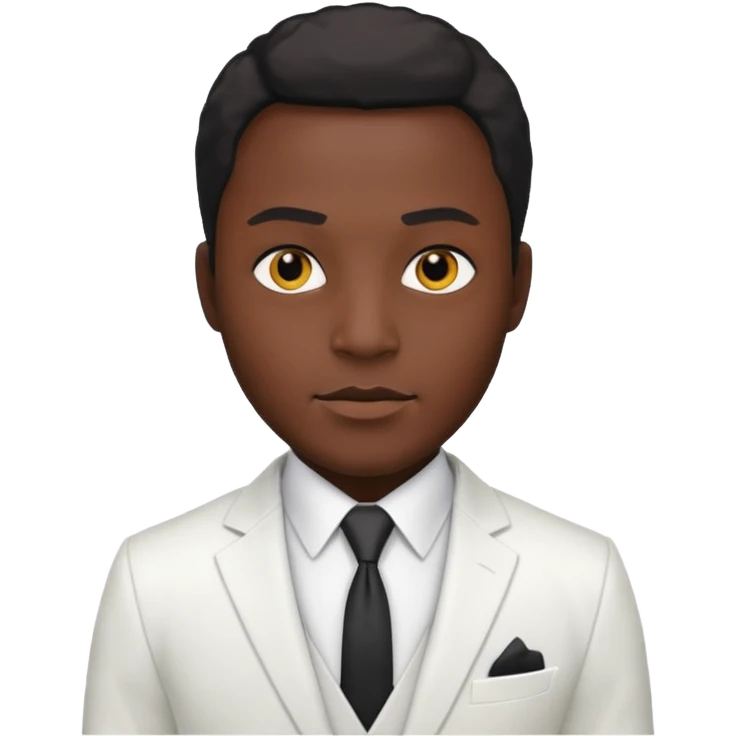 businessman, black skin, black eyes, white suit emoji