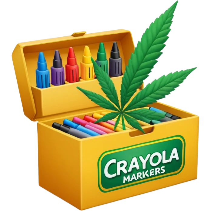 a box of crayola permanent markers with cannabis leaf emoji