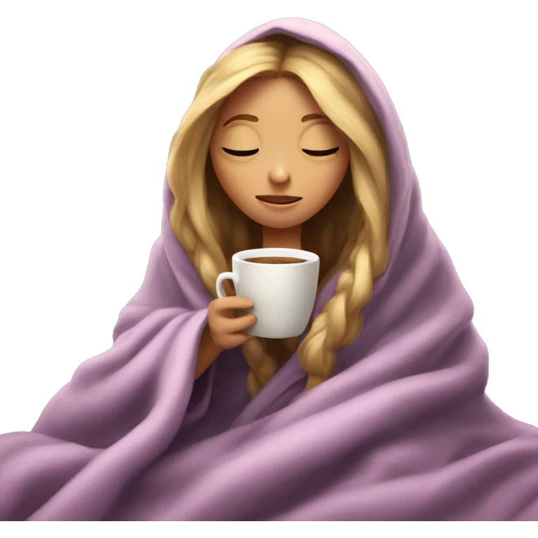 girl inside a blanket sipping coffee eyes closed like rapunzel emoji
