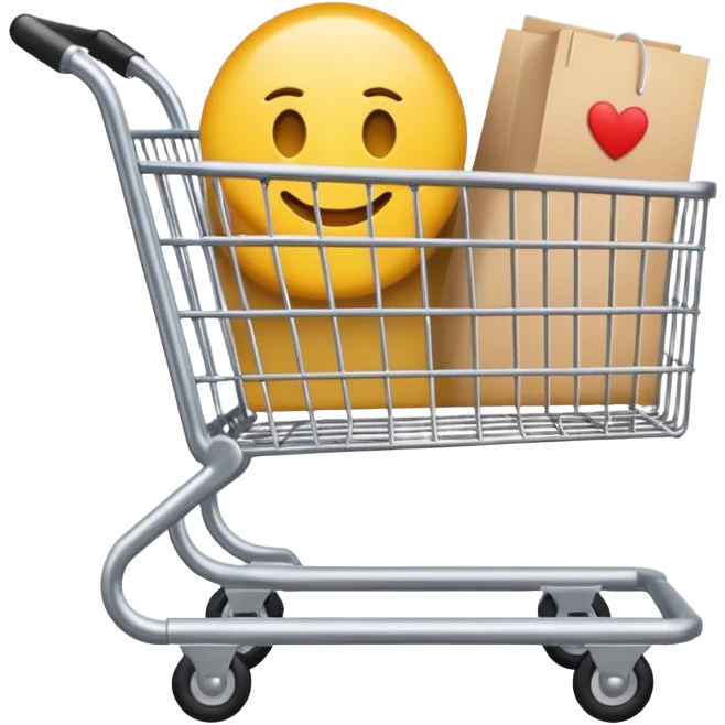 computer with shopping cart overlay, e-commerce, high fidelity, smooth edges, emoji style emoji