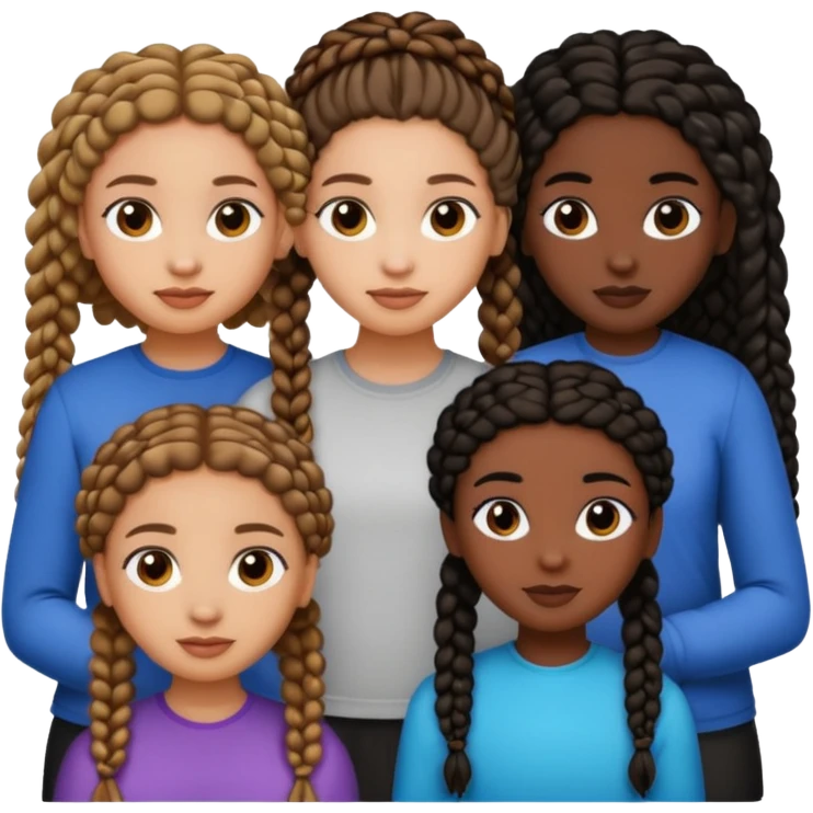 3 girls, one lightskin with curly brown hair, one light skin with black straight hair, and one darkskin with braids emoji