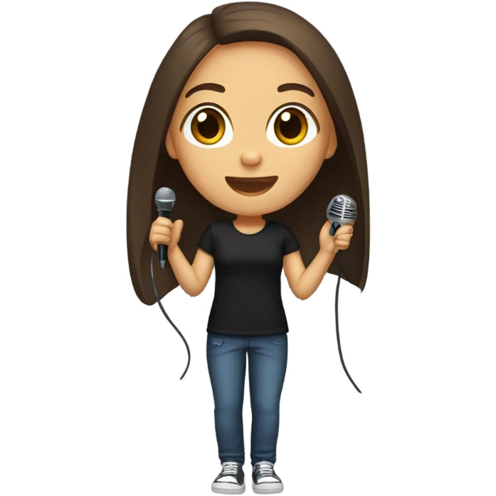 girl-with-brown-straight-hair-brown-eyes-holding microphone black shirt emoji