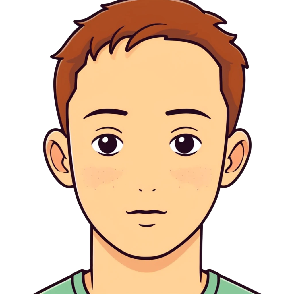 Man with freckles, light skin, short brown hair more freckles brown hair not orange hair emoji