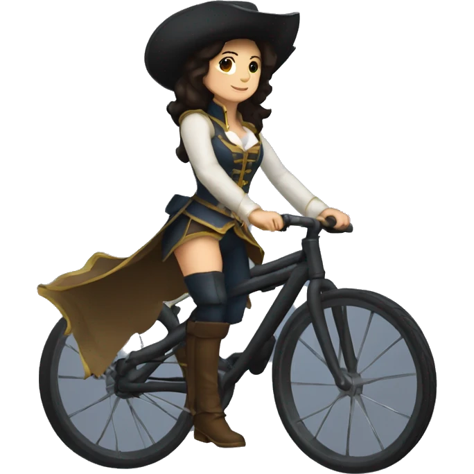 female musketeer riding a unicycle dark hair average build emoji