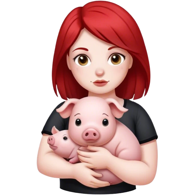 Thick girl with split red and black hair holding her pet pig emoji