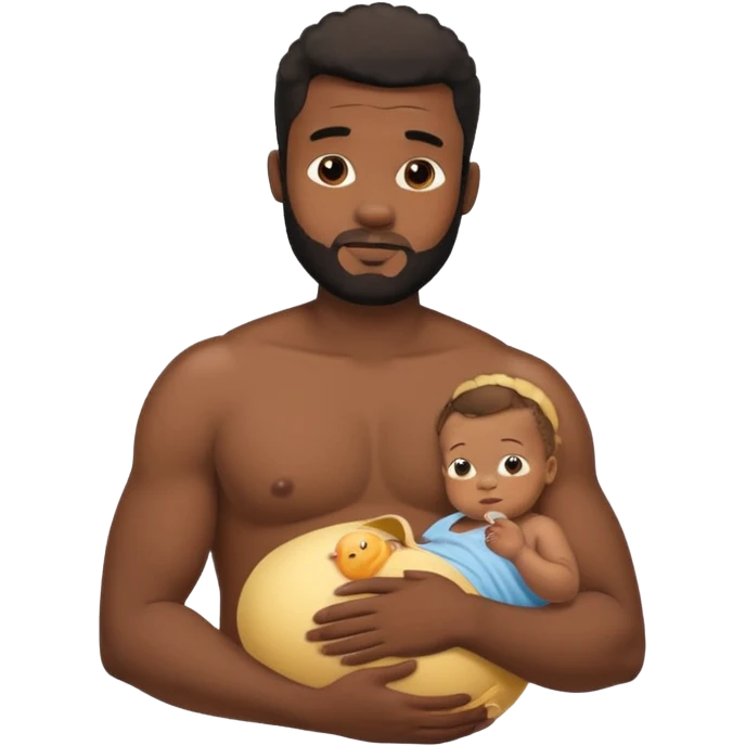 A shirtless pregnant burly black man breastfeeding his baby emoji