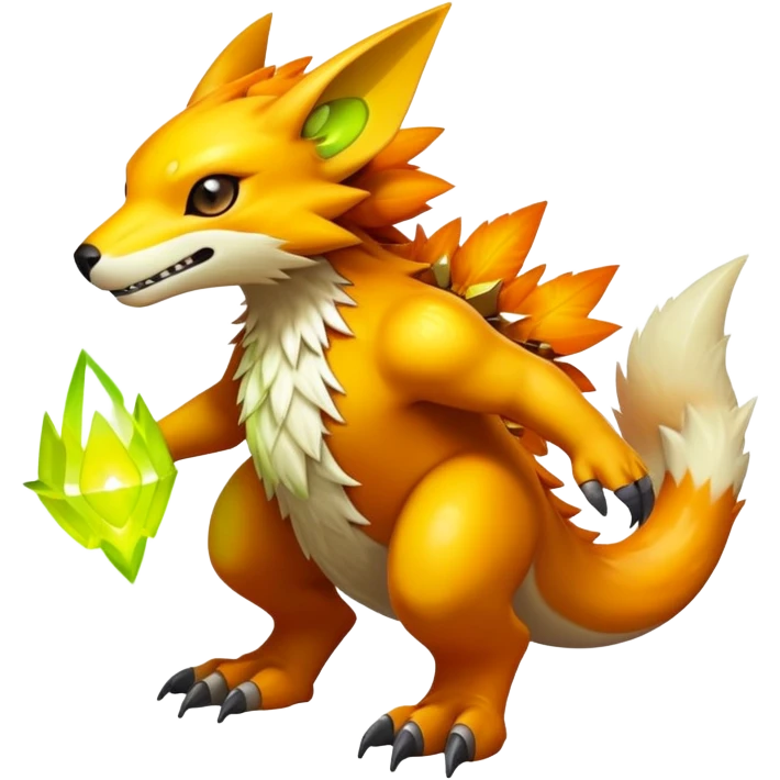 futuristic lush warm-colored Fakémon-Digimon-hybrid-creature (full body) emoji
