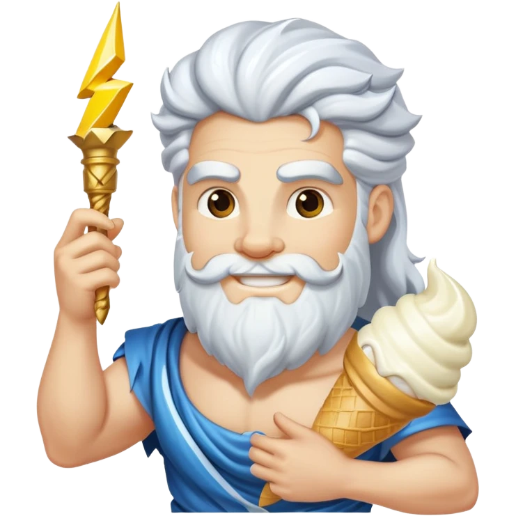smiling Zeus with white ice cream and lightning bolt emoji