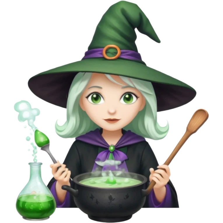 👩🏻‍🦳green witch cooking potion emoji