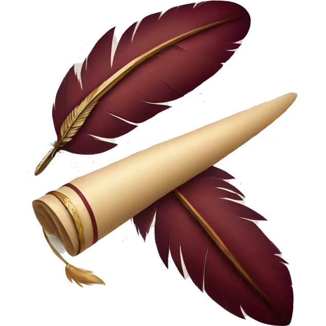 a maroon feather quill and an open SCROLL emoji