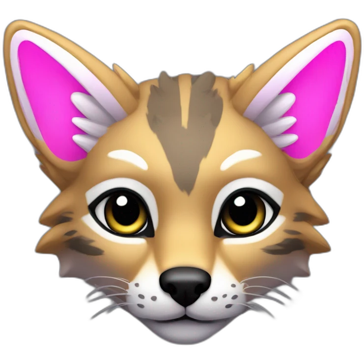 Coyote ocelot with grey and black fur and phoenix wings and pink ears, neon lights emoji