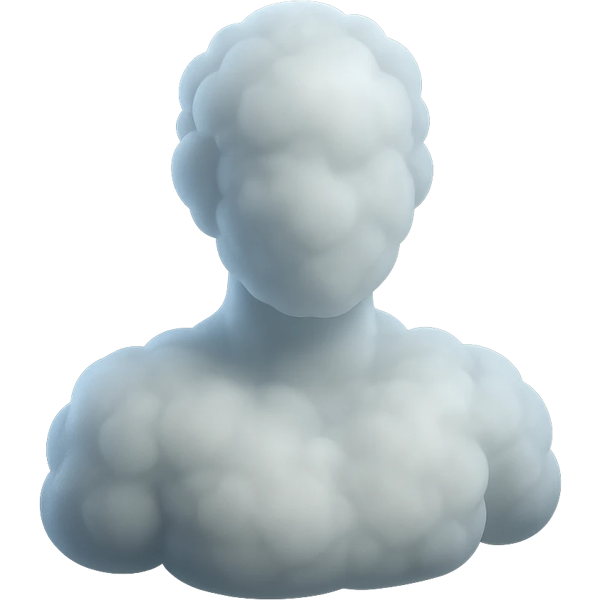 front view of a person made entirely of white fluffy convex clouds, shoulders up emoji