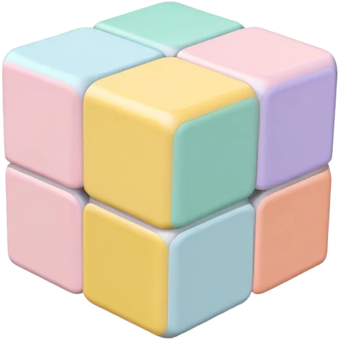 A 3x3 Rubik's Cube with pastel colors: light pink, baby blue, mint green, lavender, light yellow, peach, minimalist iOS emoji style emoji