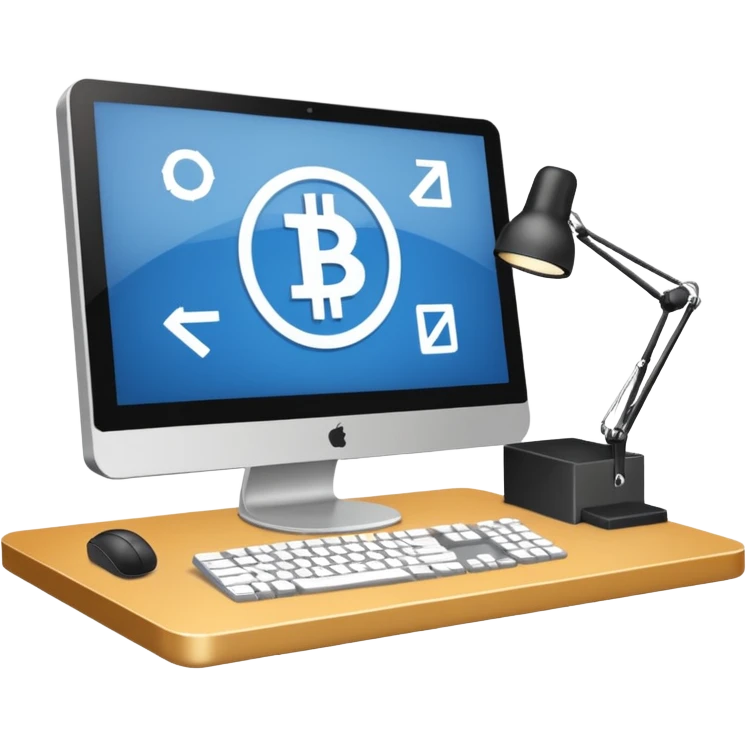 Mach mir einen schreibtisch mit einem bildschirm drauf wo mann einen Crypto chart sieht emoji