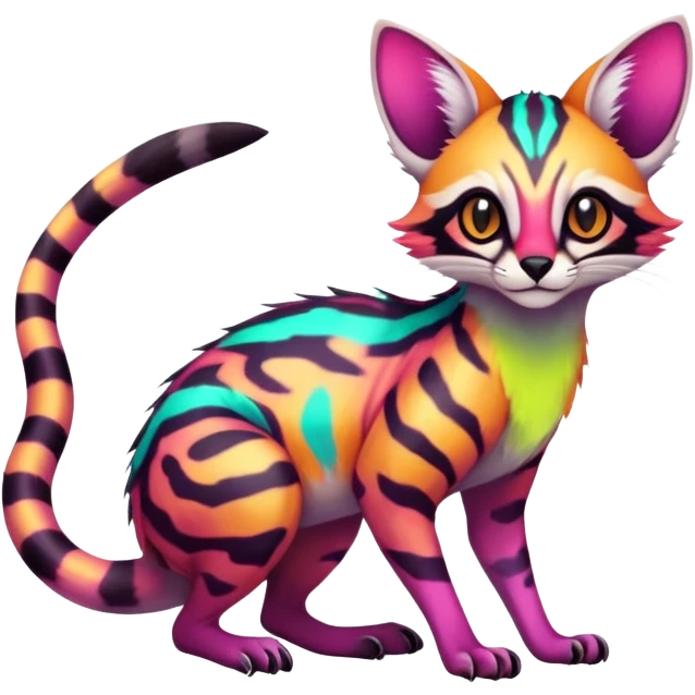 Exotic randomly colored colorful light cute lush neon-colored brightly colored Fakémon-Fionbri-Vernid-Genet-creature with markings (full body) emoji