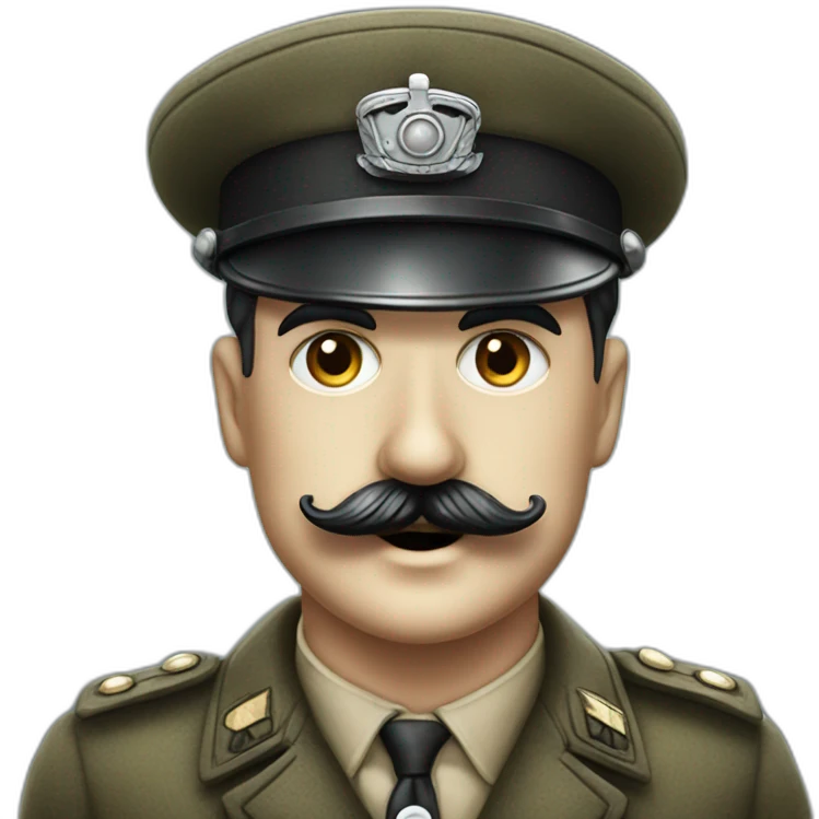 Charlie Chaplin with a 1940s black mustach and with a German military cap emoji