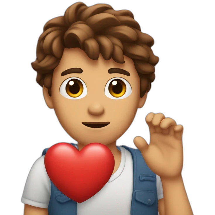 Weary, with brown hair and eyes and slightly brown skin, he held a heart in his hand  emoji