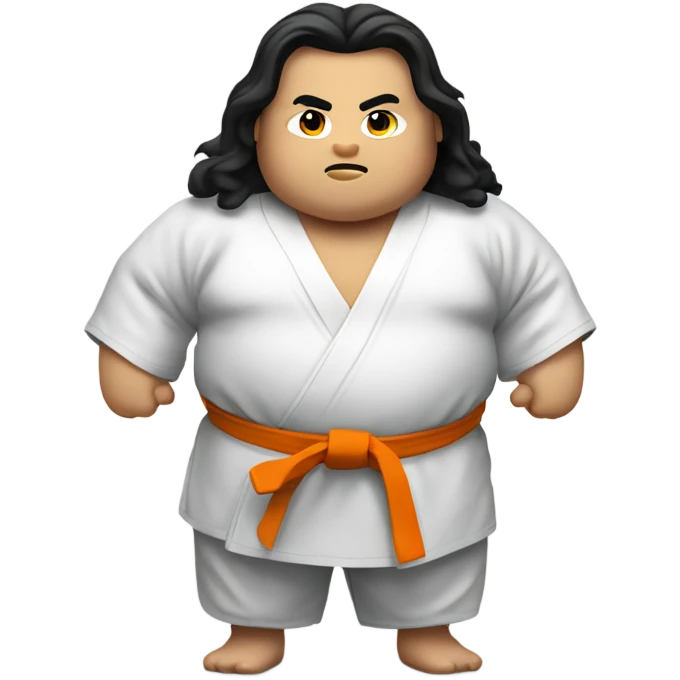 Fat boy with long hair in a karate gee emoji