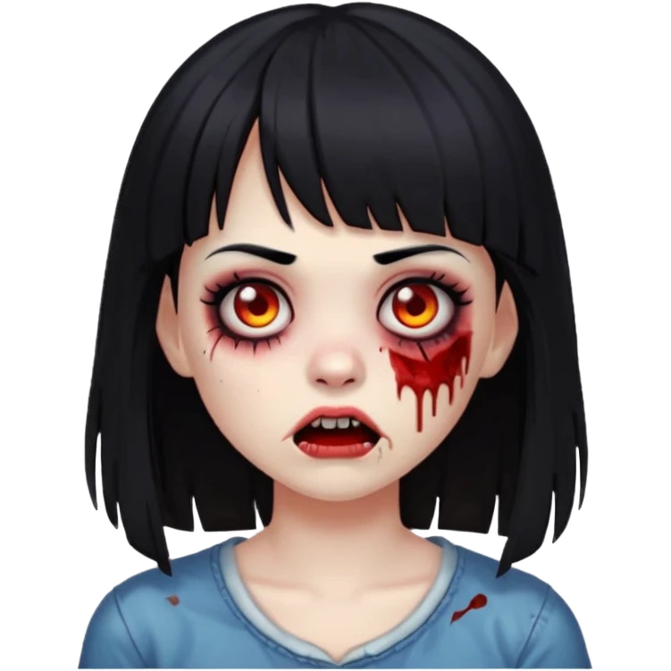 make a zombie girl emoji, with black hair and bangs above the eyebrow emoji