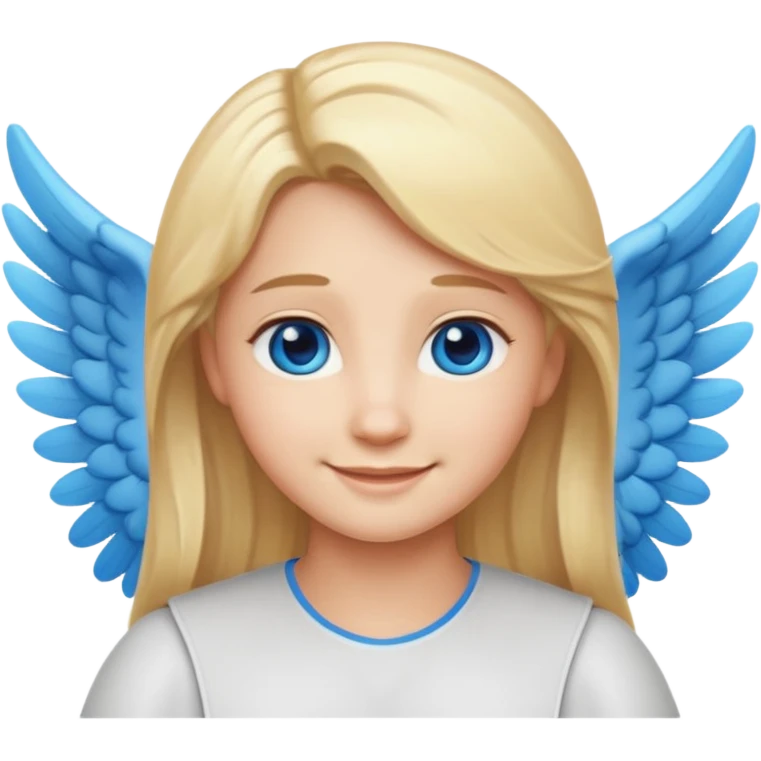 angel emoji blonde hair, blue eyes and smiling, larger wings with darker outline on them emoji