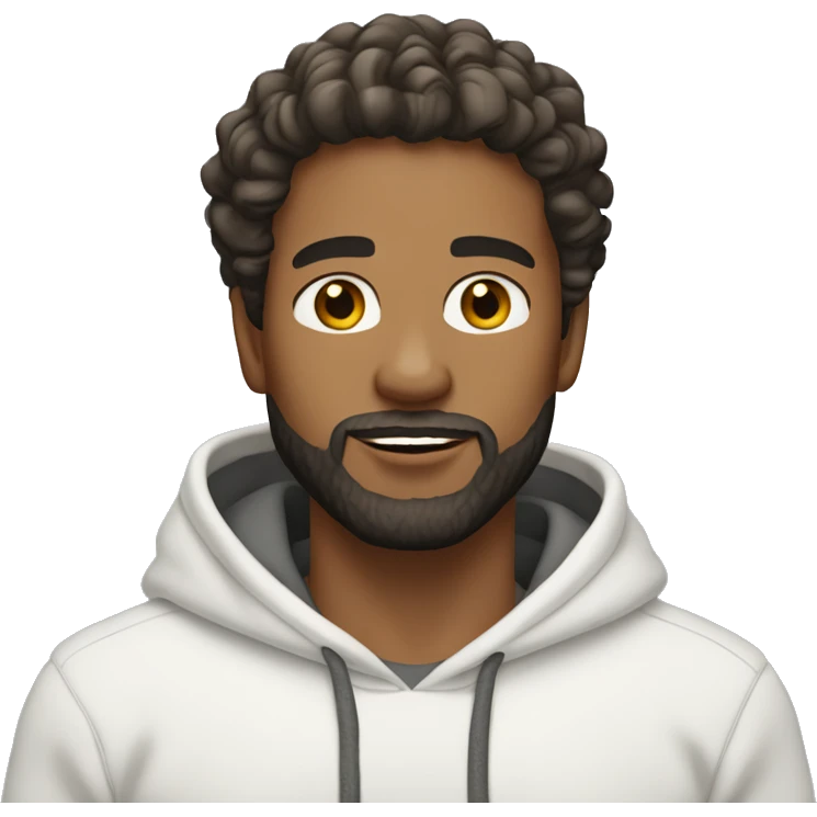Man Light skin, hair wavy, bearded wearing a White hoodie emoji