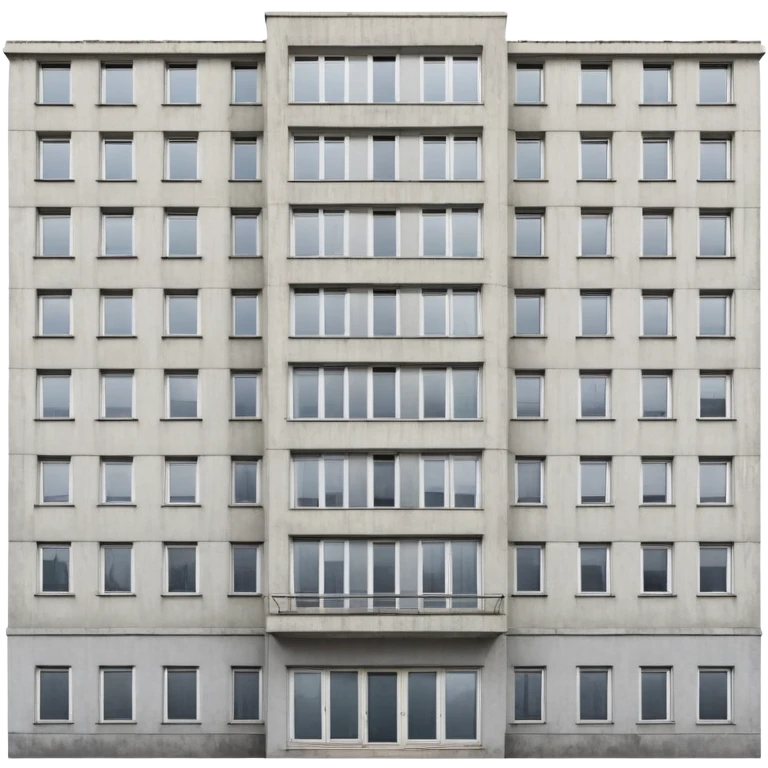 Soviet-era panel apartment building with rows of identical windows, gray concrete facade, flat roof, typical Russian multi-story residential building emoji